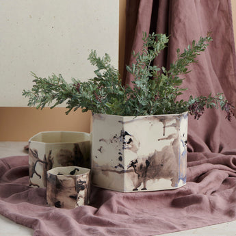 Large Jet Black Geo Planter