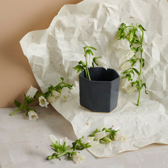 Small Jet Black Geo Planter