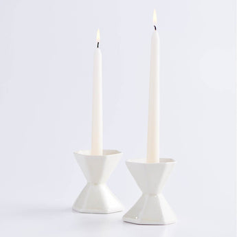 Frost White Geo Candleholder Set of 2 - Lauren HB Studio Pottery