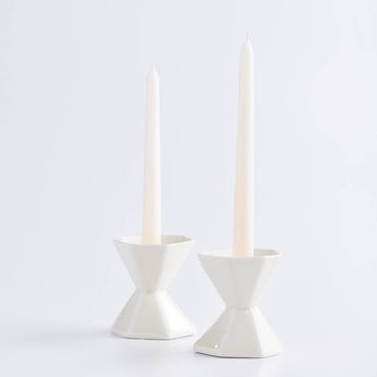 Frost White Geo Candleholder Set of 2 - Lauren HB Studio Pottery